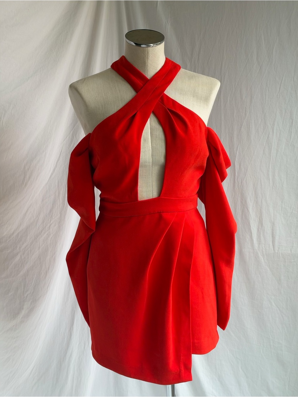 Michael Costello x Revolve Libby Red Orange Cutout Draped Mini Dress | Size S